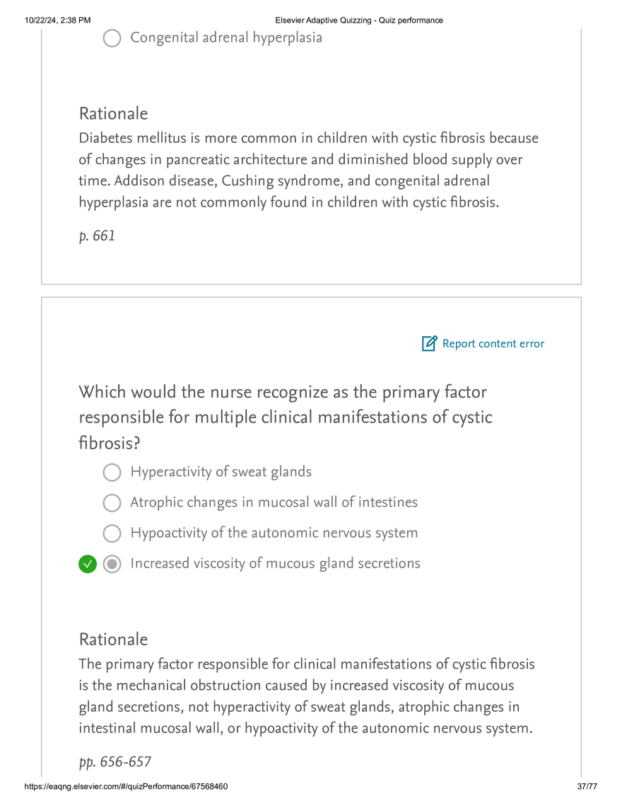 Elsevier Adaptive Quizzing - Quiz performance respiratory - Page 31