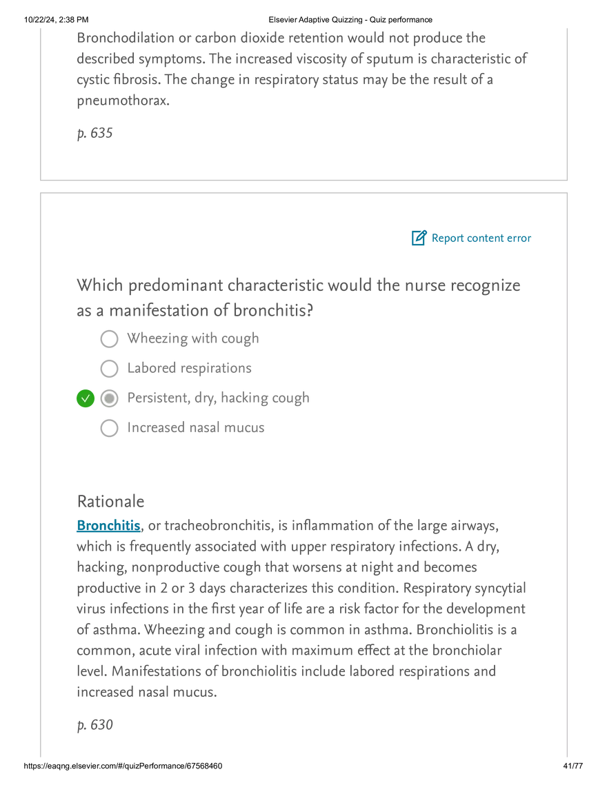 Elsevier Adaptive Quizzing - Quiz performance respiratory - Page 36