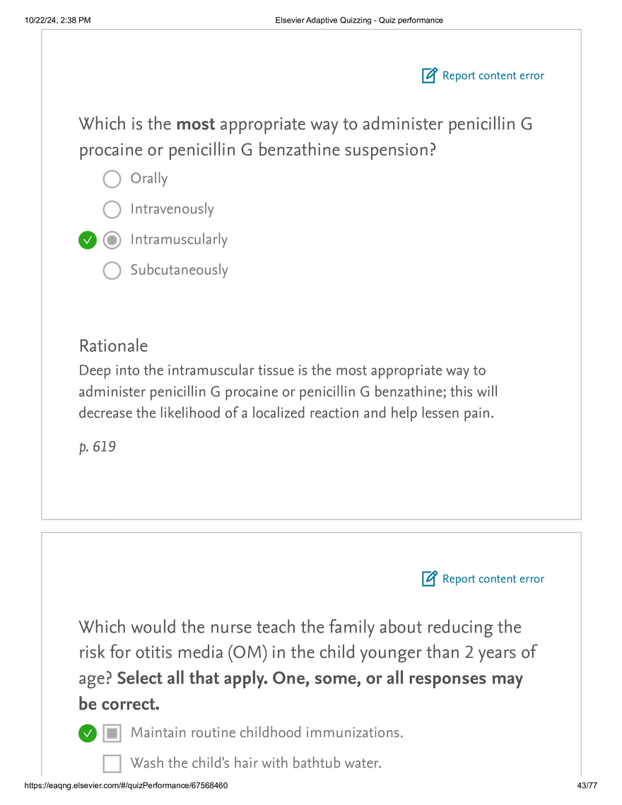 Elsevier Adaptive Quizzing - Quiz performance respiratory - Page 38