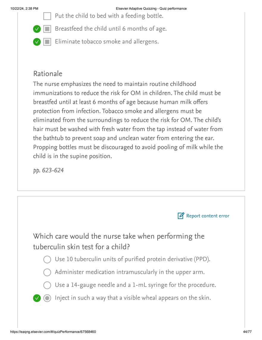 Elsevier Adaptive Quizzing - Quiz performance respiratory - Page 39