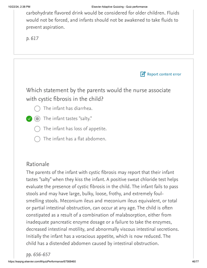 Elsevier Adaptive Quizzing - Quiz performance respiratory - Page 41