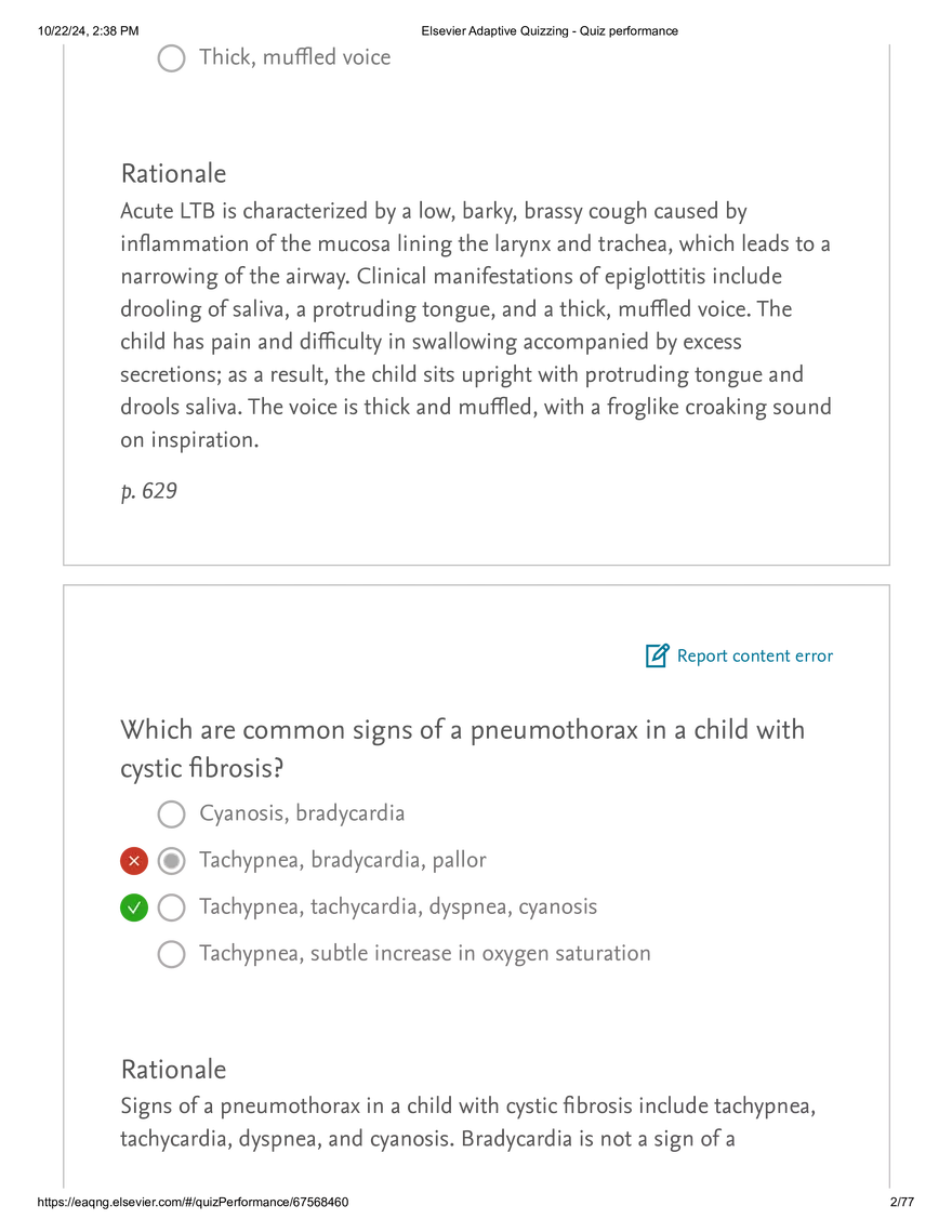 Elsevier Adaptive Quizzing - Quiz performance respiratory - Page 2