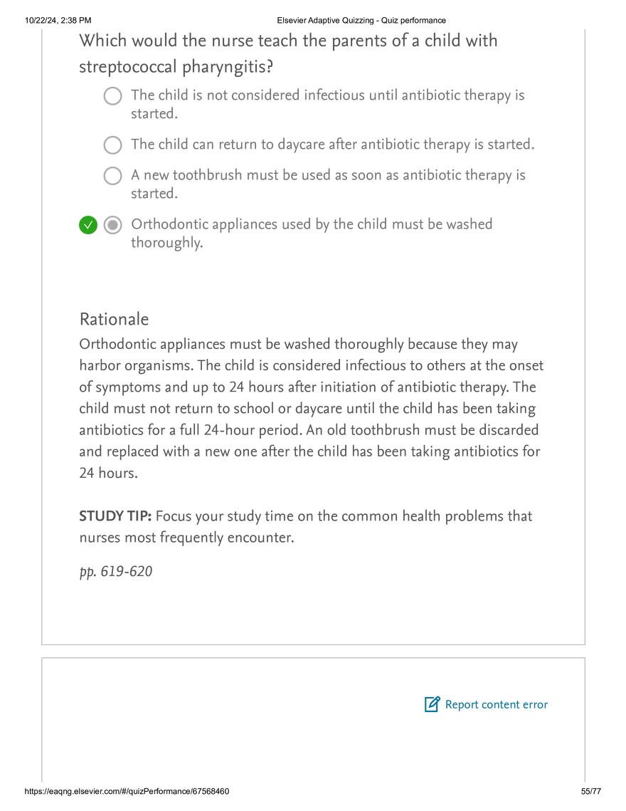 Elsevier Adaptive Quizzing - Quiz performance respiratory - Page 51
