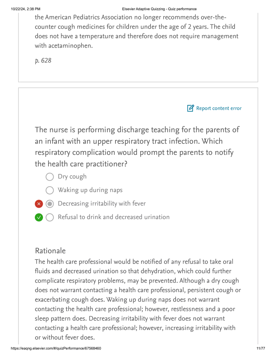 Elsevier Adaptive Quizzing - Quiz performance respiratory - Page 3