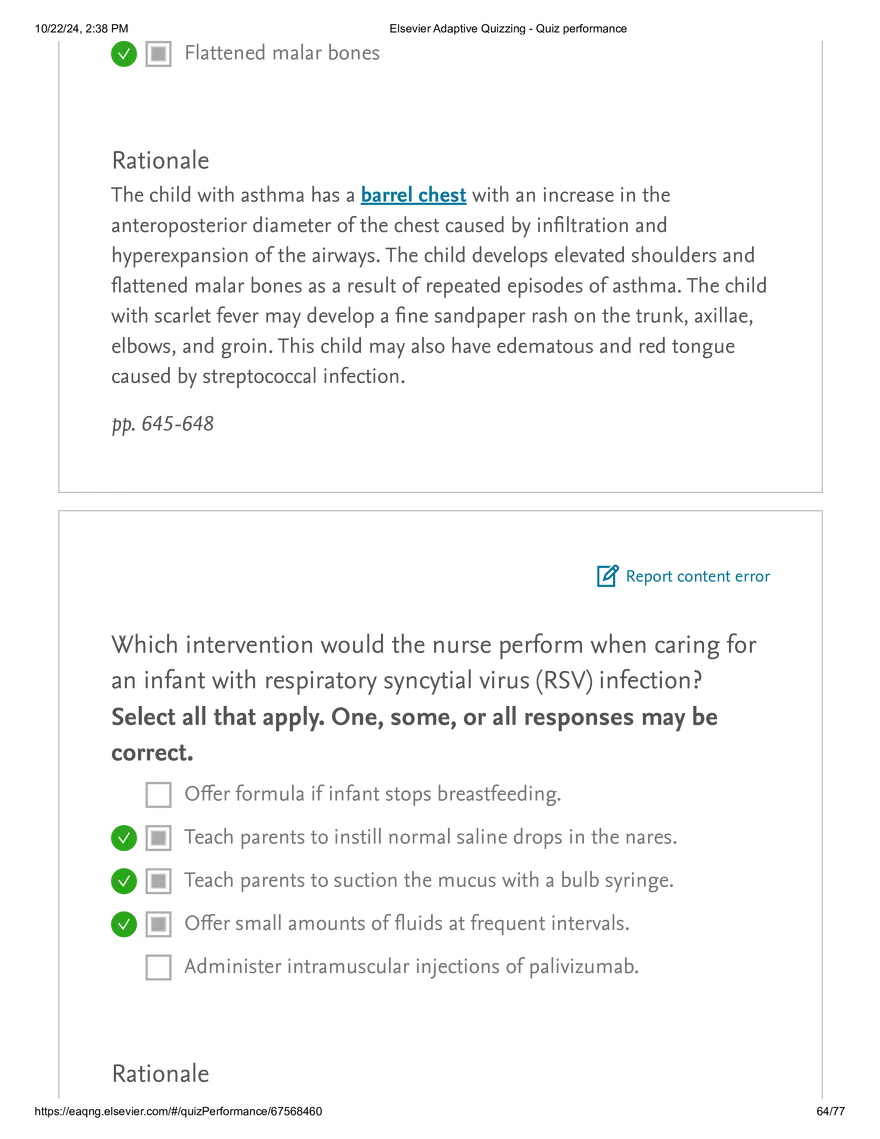 Elsevier Adaptive Quizzing - Quiz performance respiratory - Page 61