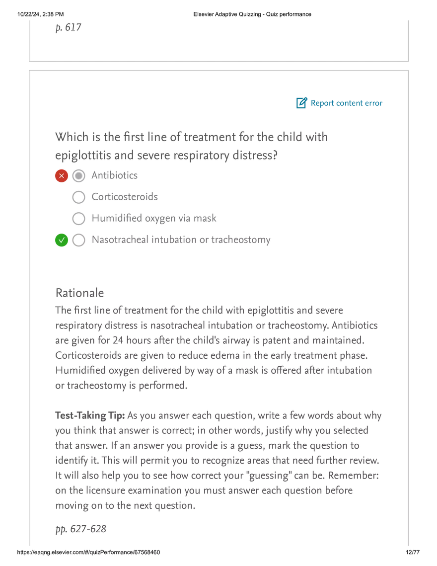 Elsevier Adaptive Quizzing - Quiz performance respiratory - Page 4
