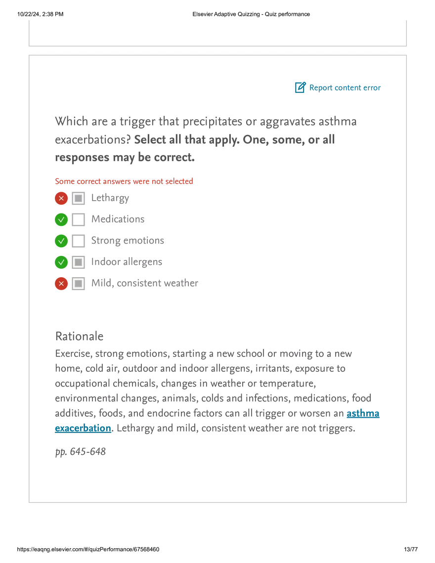 Elsevier Adaptive Quizzing - Quiz performance respiratory - Page 5