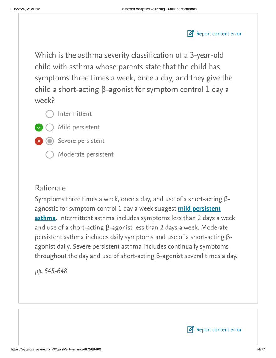 Elsevier Adaptive Quizzing - Quiz performance respiratory - Page 6