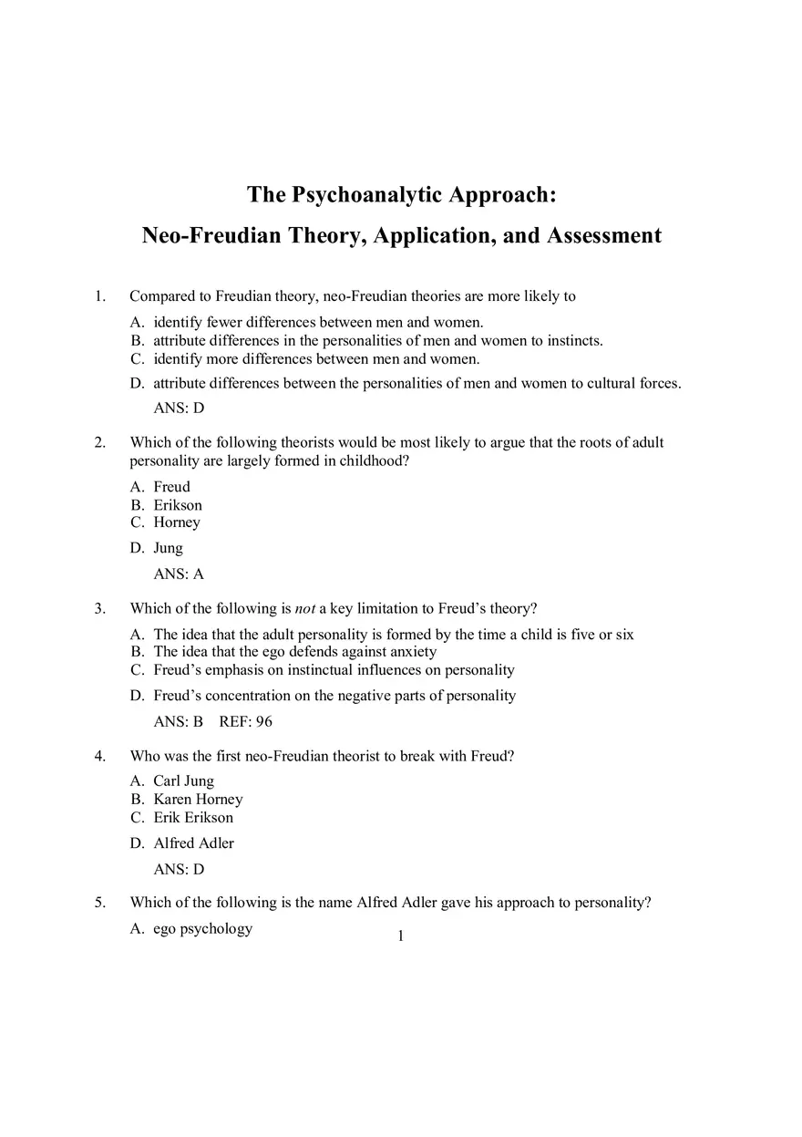 Neo-Freudian Theory, Application, and Assessment - Page 1