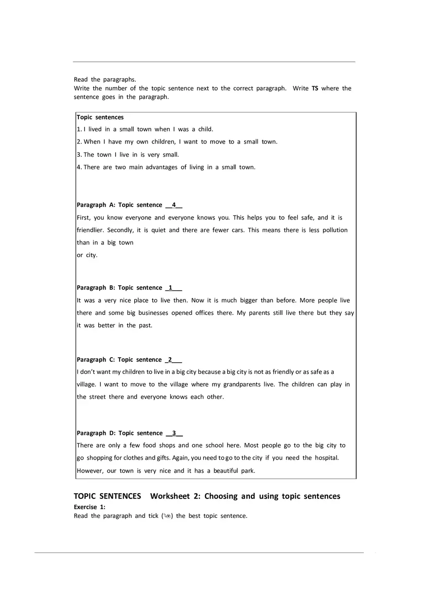 Topic Sentences Worksheet 1 - Page 2