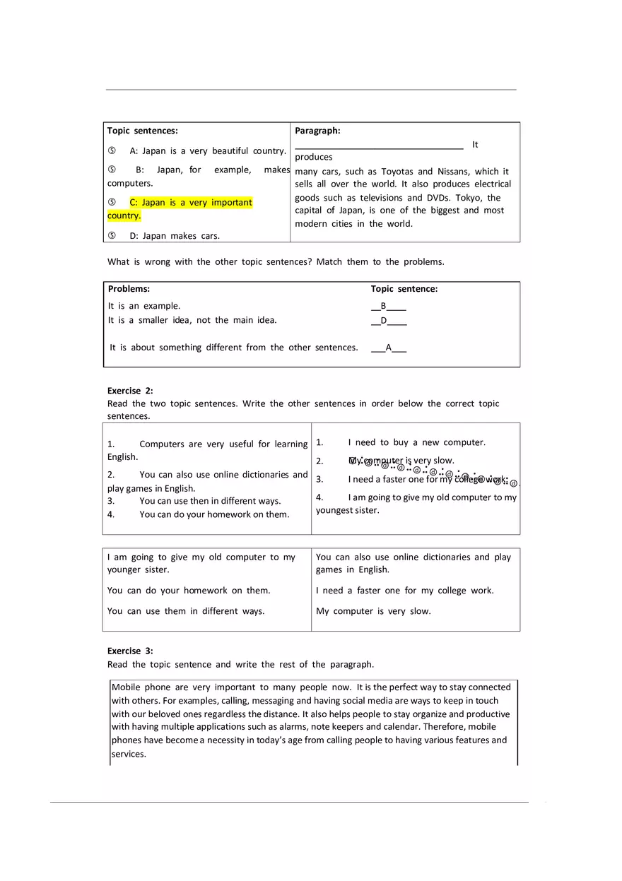 Topic Sentences Worksheet 1 - Page 3