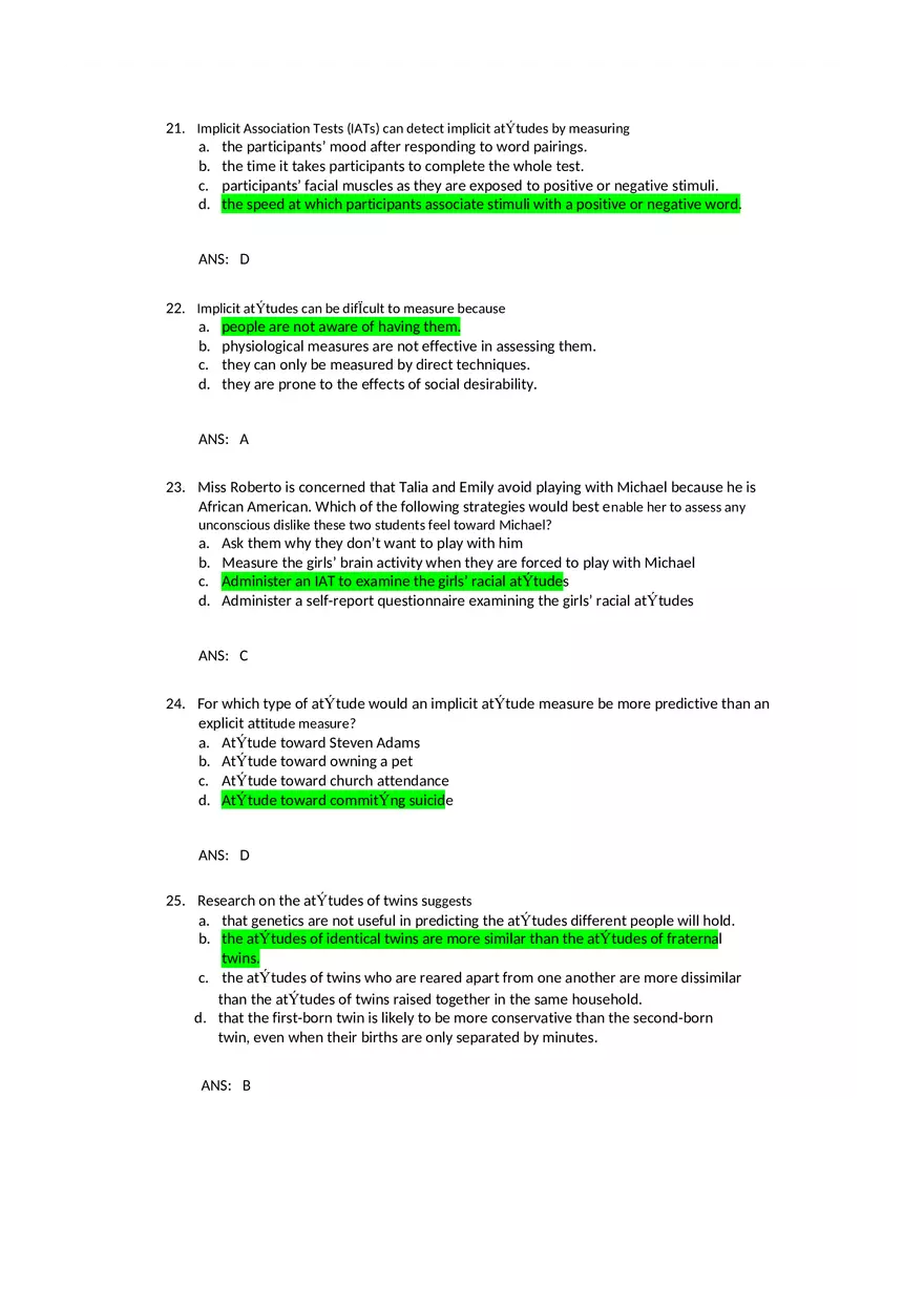 Attitudes - Social Test Bank 2 Part 1 - Page 8