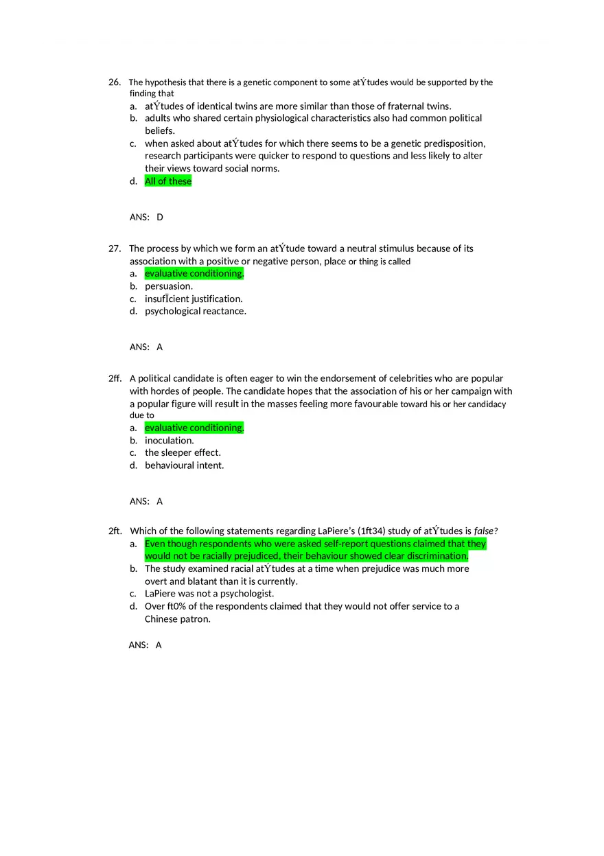 Attitudes - Social Test Bank 2 Part 1 - Page 9