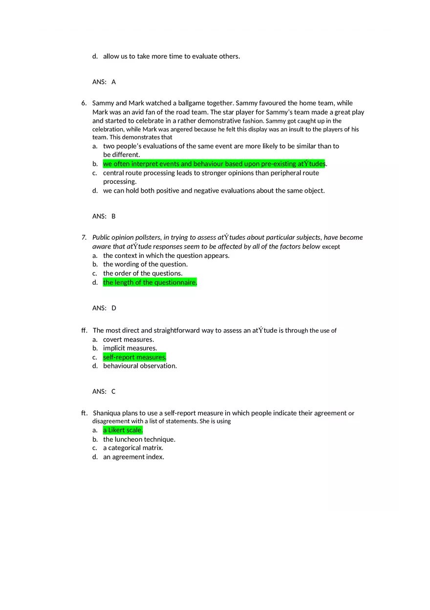 Attitudes - Social Test Bank 2 Part 1 - Page 2