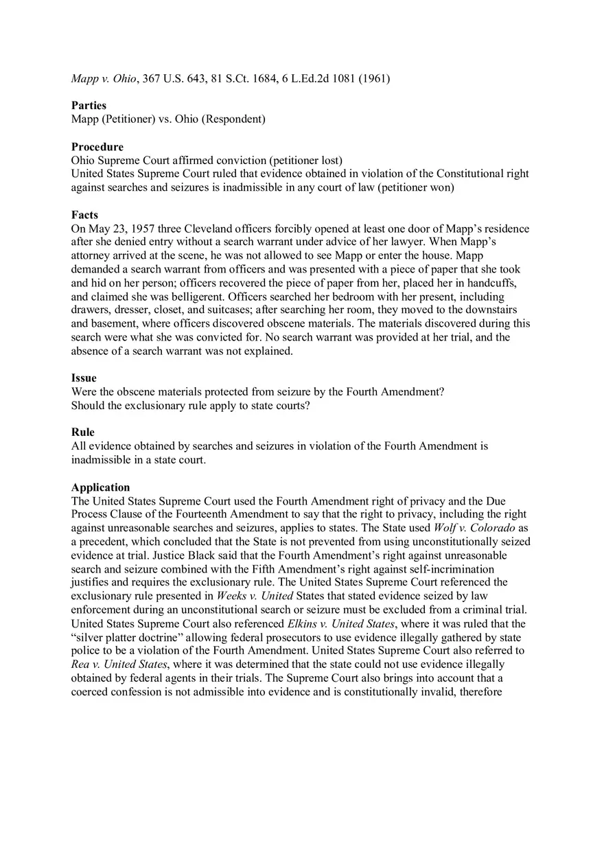 Case Brief Mapp v Ohio - Page 1