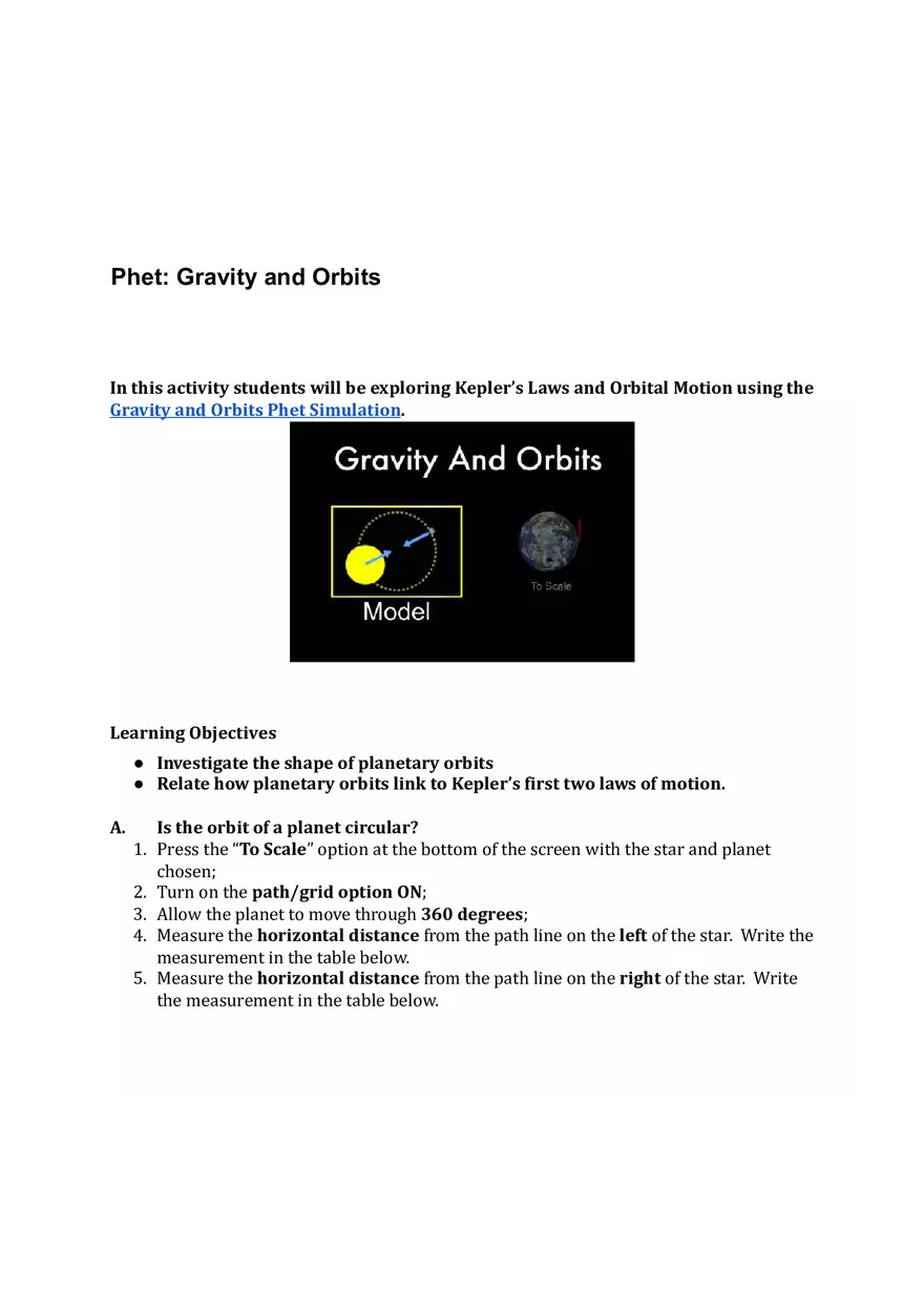 Gravity and Orbits Lab for Physics - Page 1