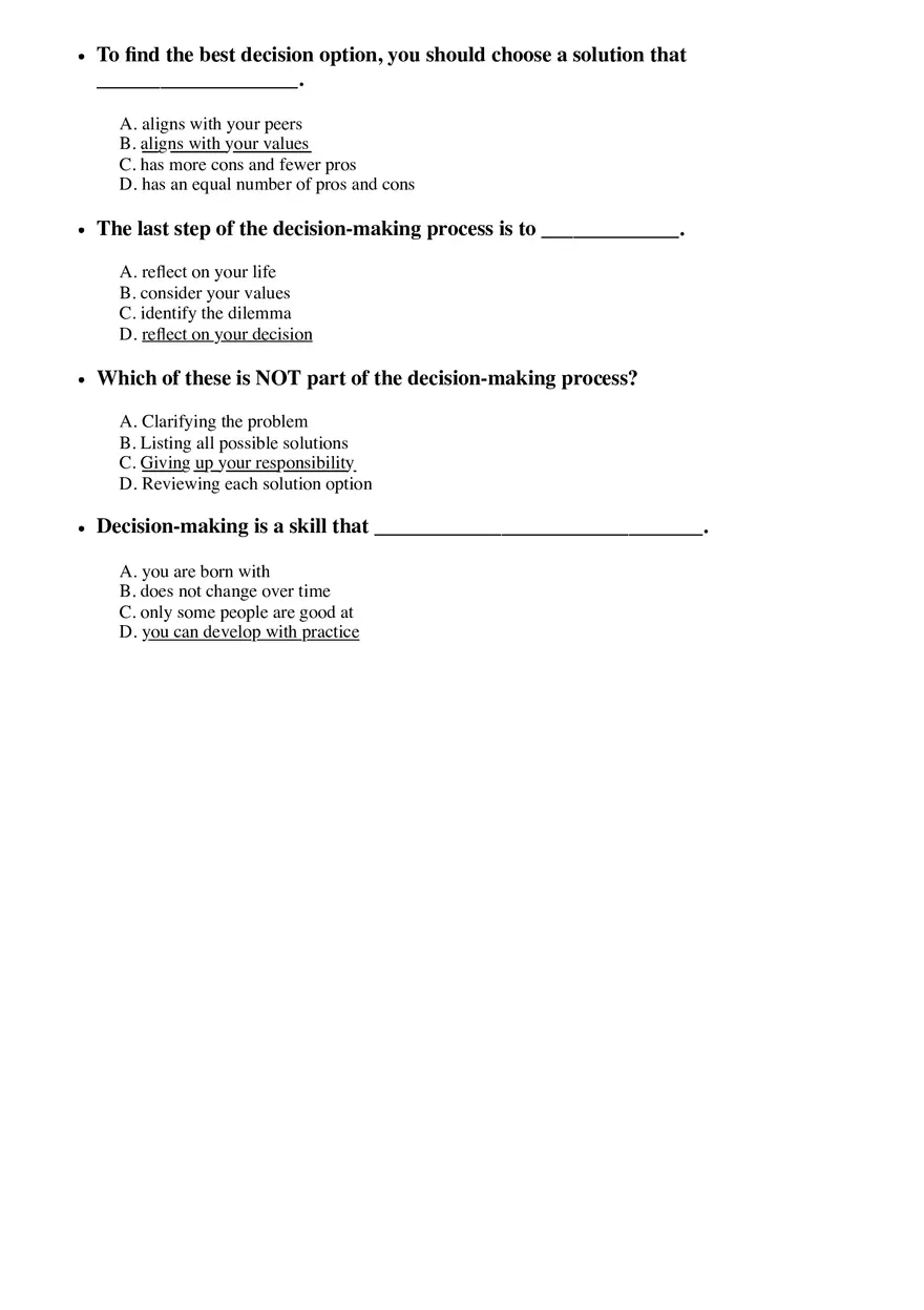 Answer Key for Character Playbook Module 5 Pre-Assessment - Page 2