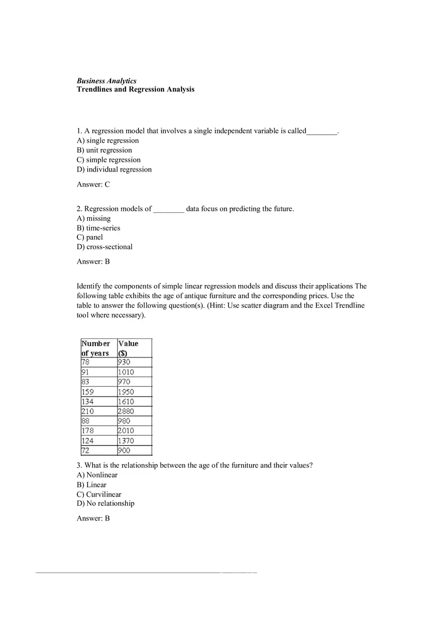 Trendlines and Regression Analysis Questions with Answers - Page 1