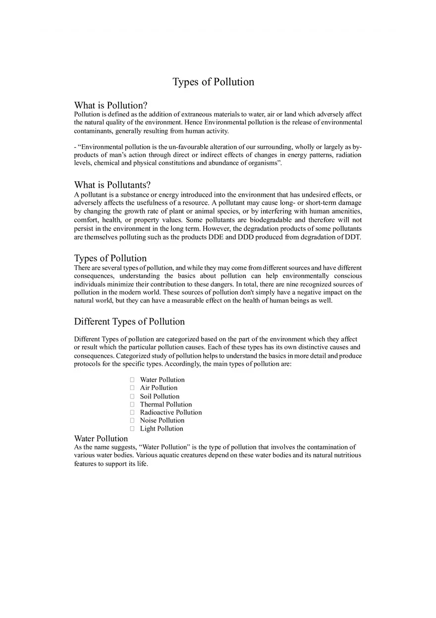 Types of Pollution - Page 1