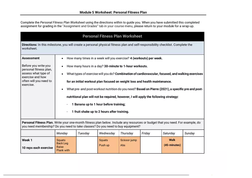 Personal Fitness Plan - Page 1