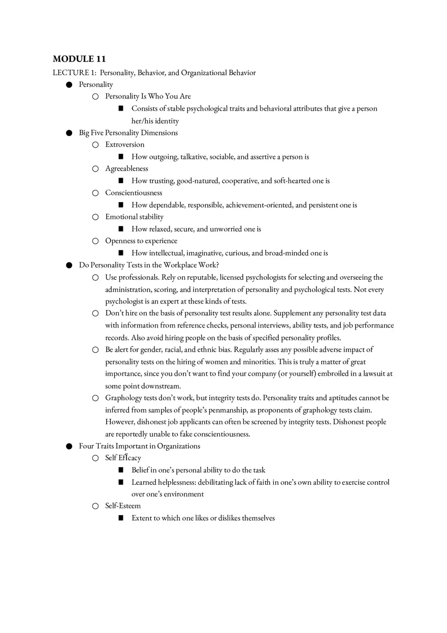 Personality Behavior and Organizational Behavior - Page 1