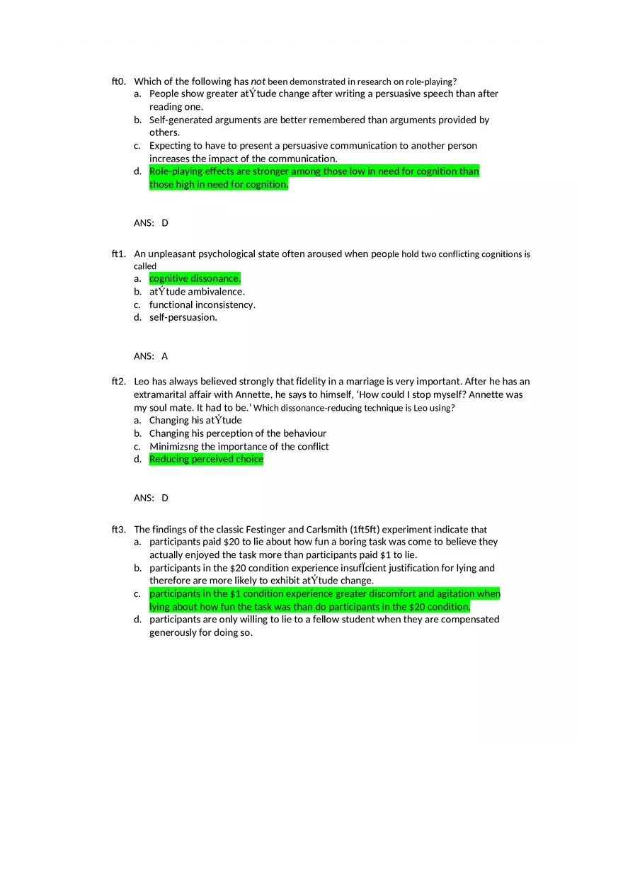 Attitudes - Social Test Bank 2 Part 3 - Page 7