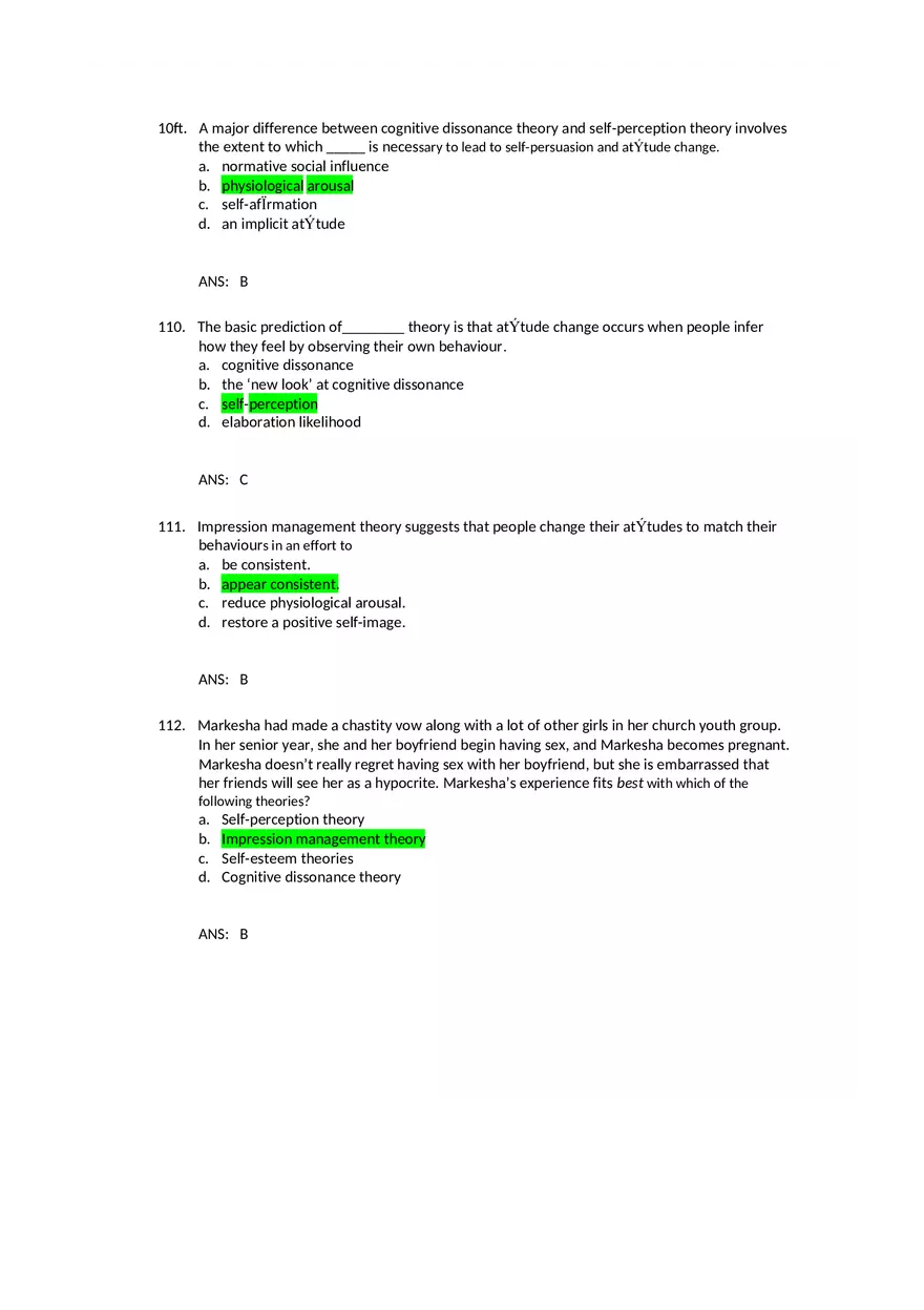 Attitudes - Social Test Bank 2 Part 3 - Page 12