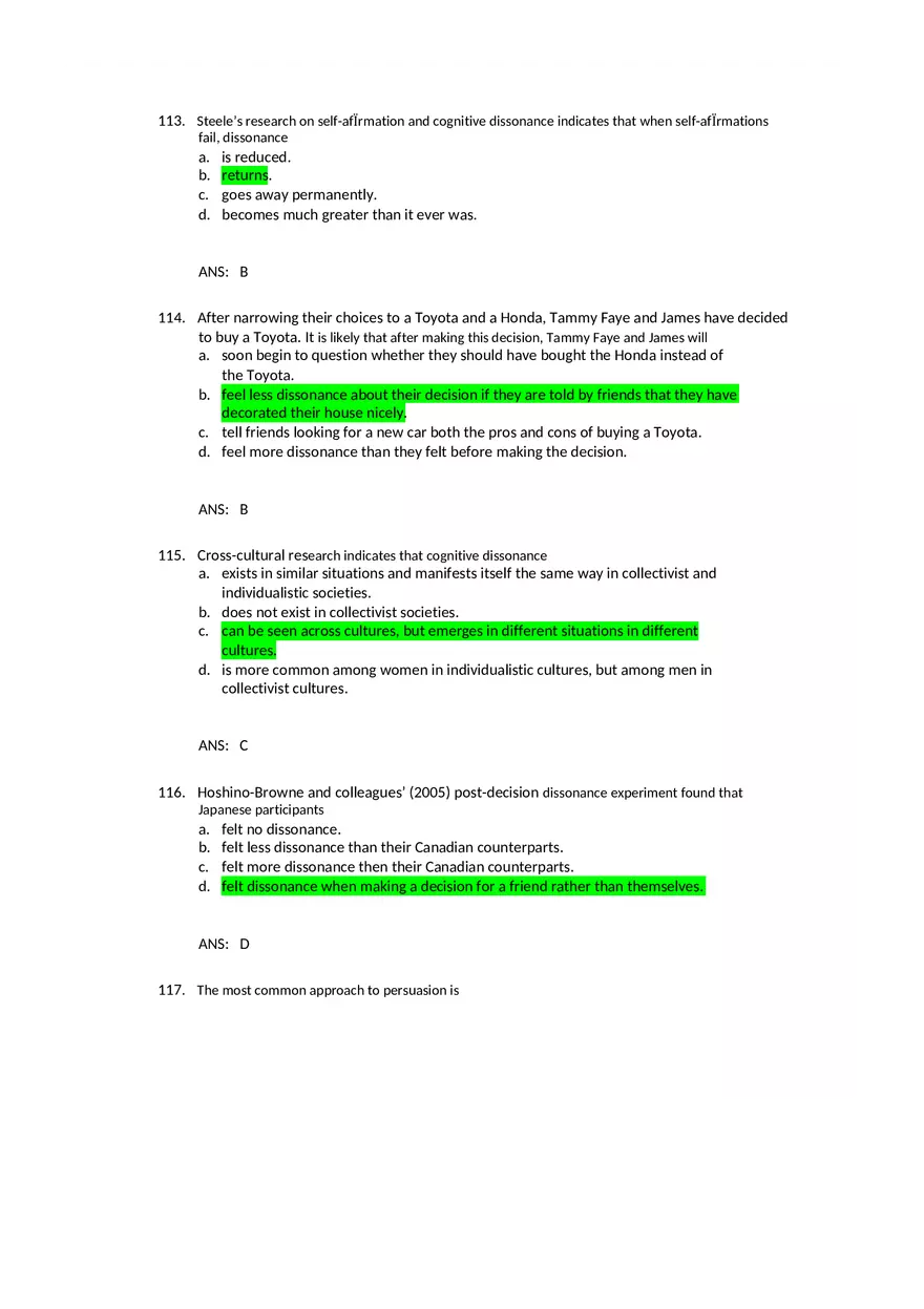 Attitudes - Social Test Bank 2 Part 3 - Page 13