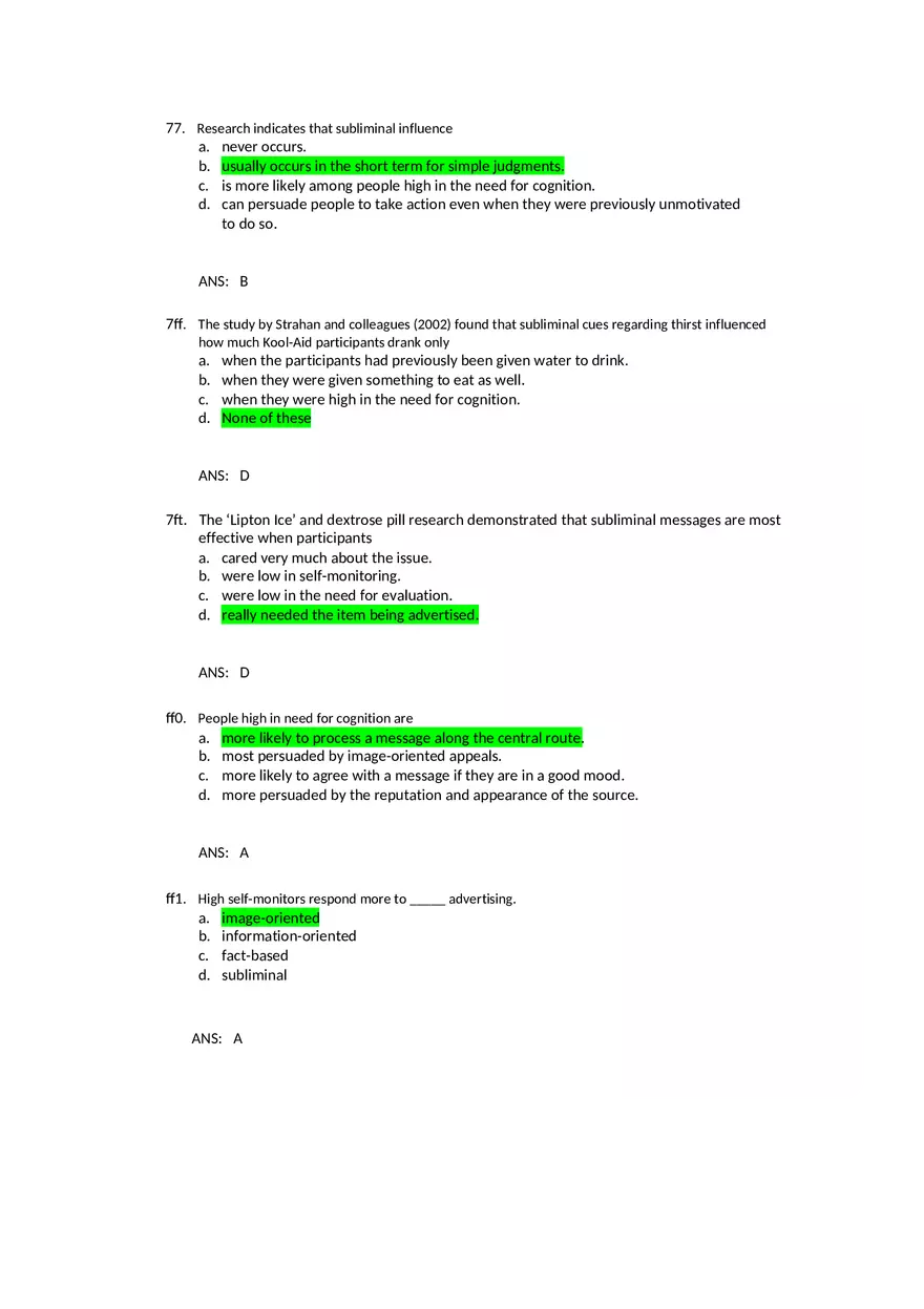 Attitudes - Social Test Bank 2 Part 3 - Page 1