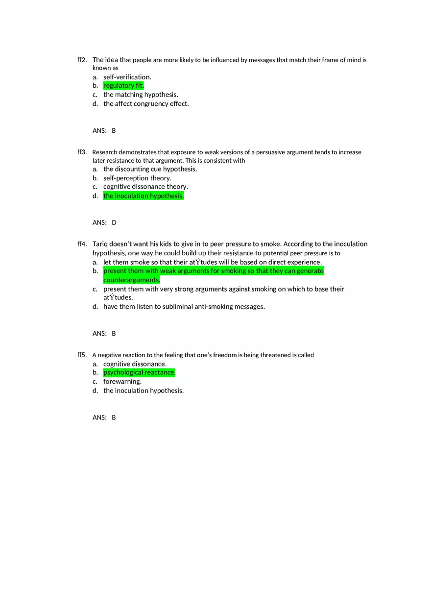 Attitudes - Social Test Bank 2 Part 3 - Page 2