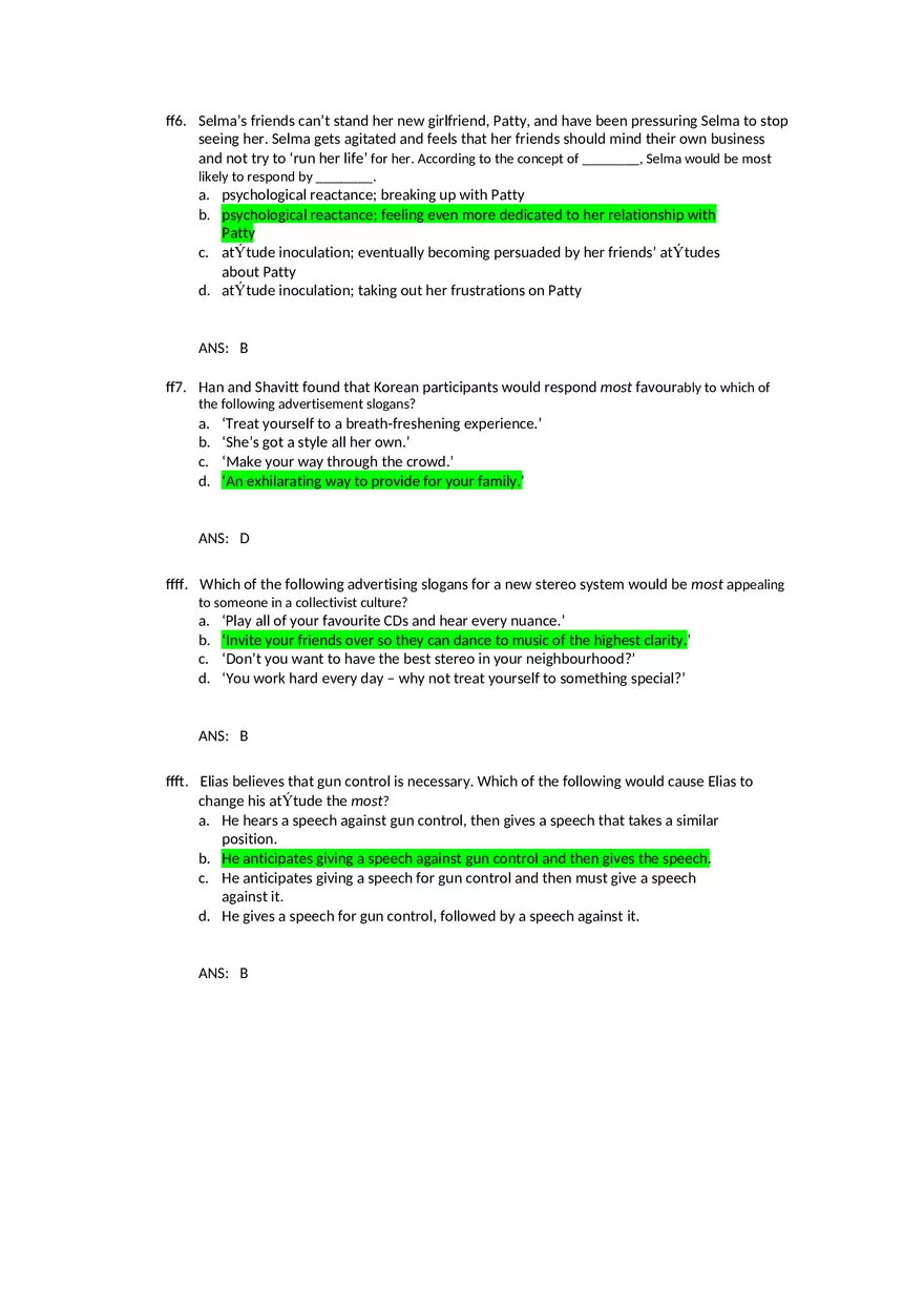 Attitudes - Social Test Bank 2 Part 3 - Page 6