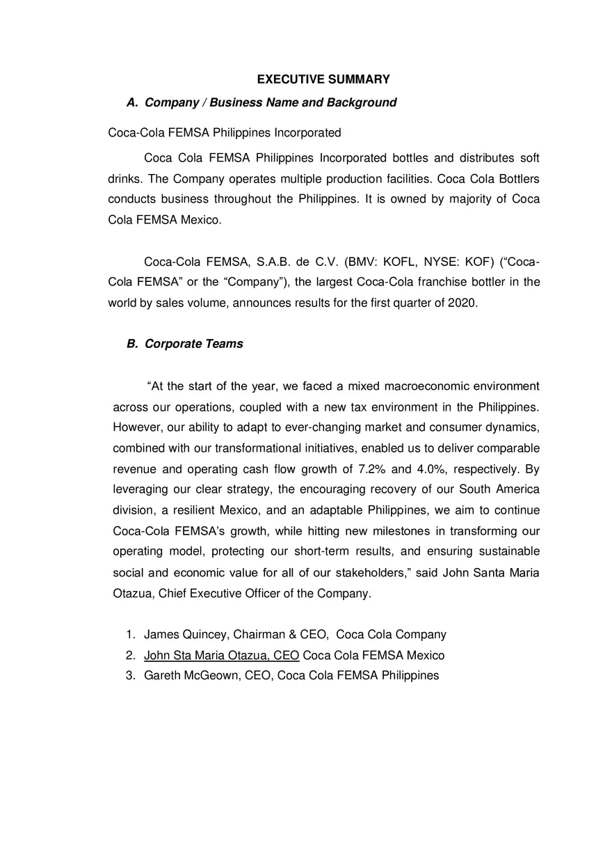 Coca Cola Corporate Strategic Plan - Page 1
