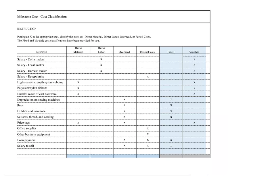 Direct Material, Direct Labor, Overhead, or Period Costs - Page 1