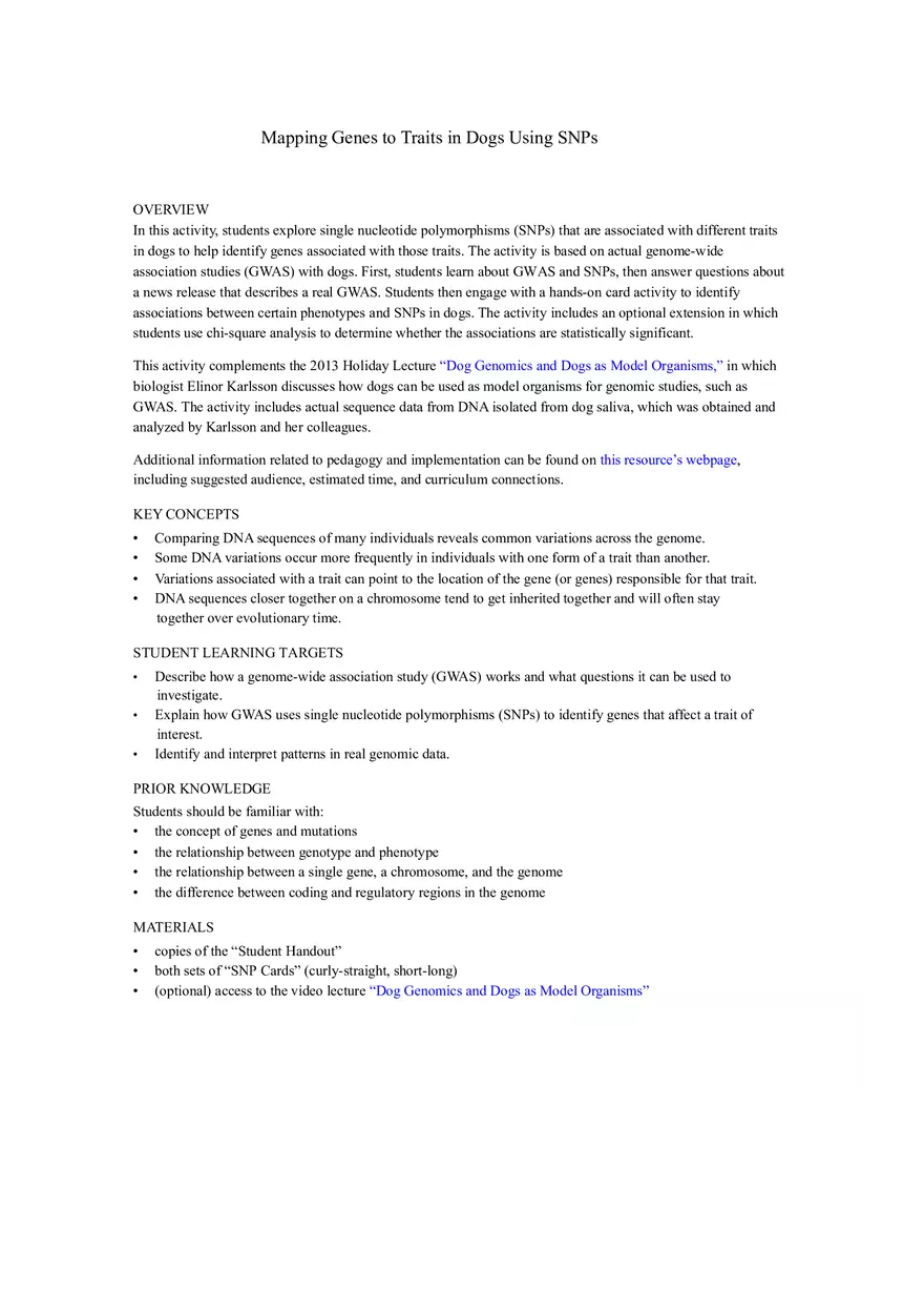 Mapping Genes to Traits in Dogs Using SNPs - Page 1