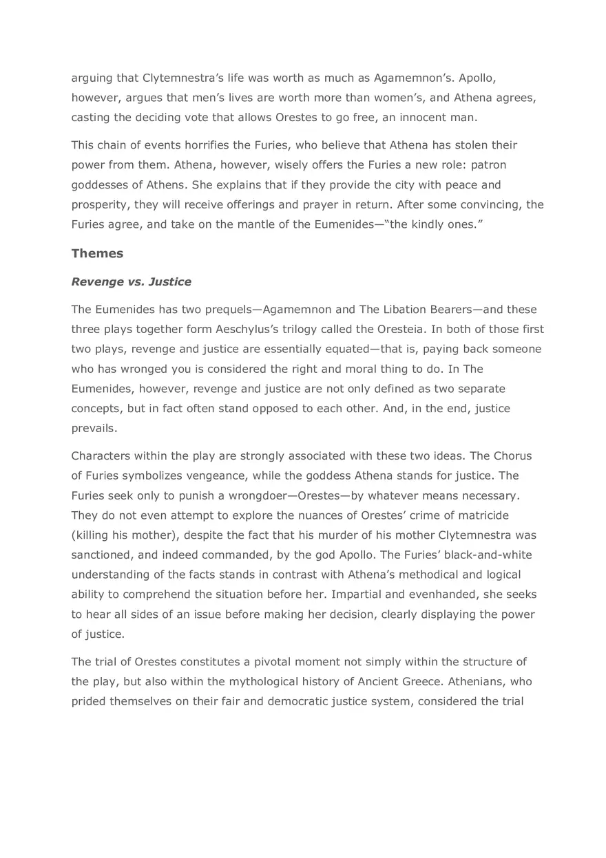 The Eumenides by Aeschylus Plot Summary and Themes - Page 2