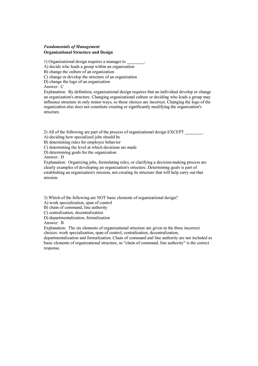 Fundamentals of Management - Organizational Structure and Design Part 1 - Page 1