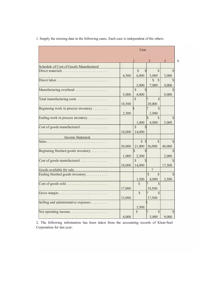 Basic Accounting Assignment Questions - Page 1