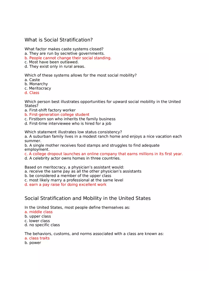 What is Social Stratification Section Quiz - Page 1
