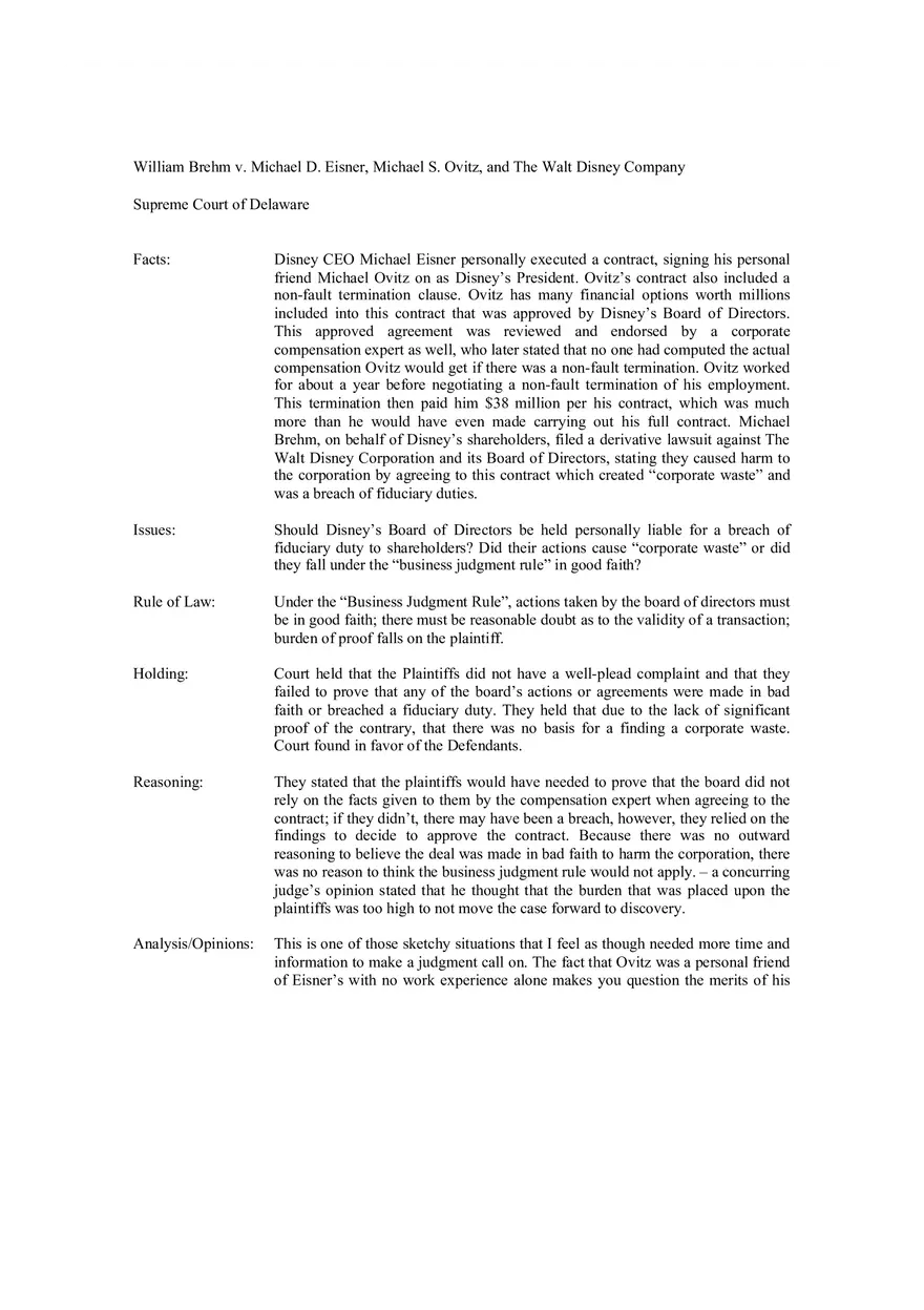 Brehm v Eisner Case - Page 1