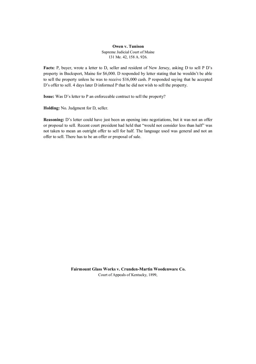Contracts Case Briefs - Owen v. Tunison and Others - Page 1