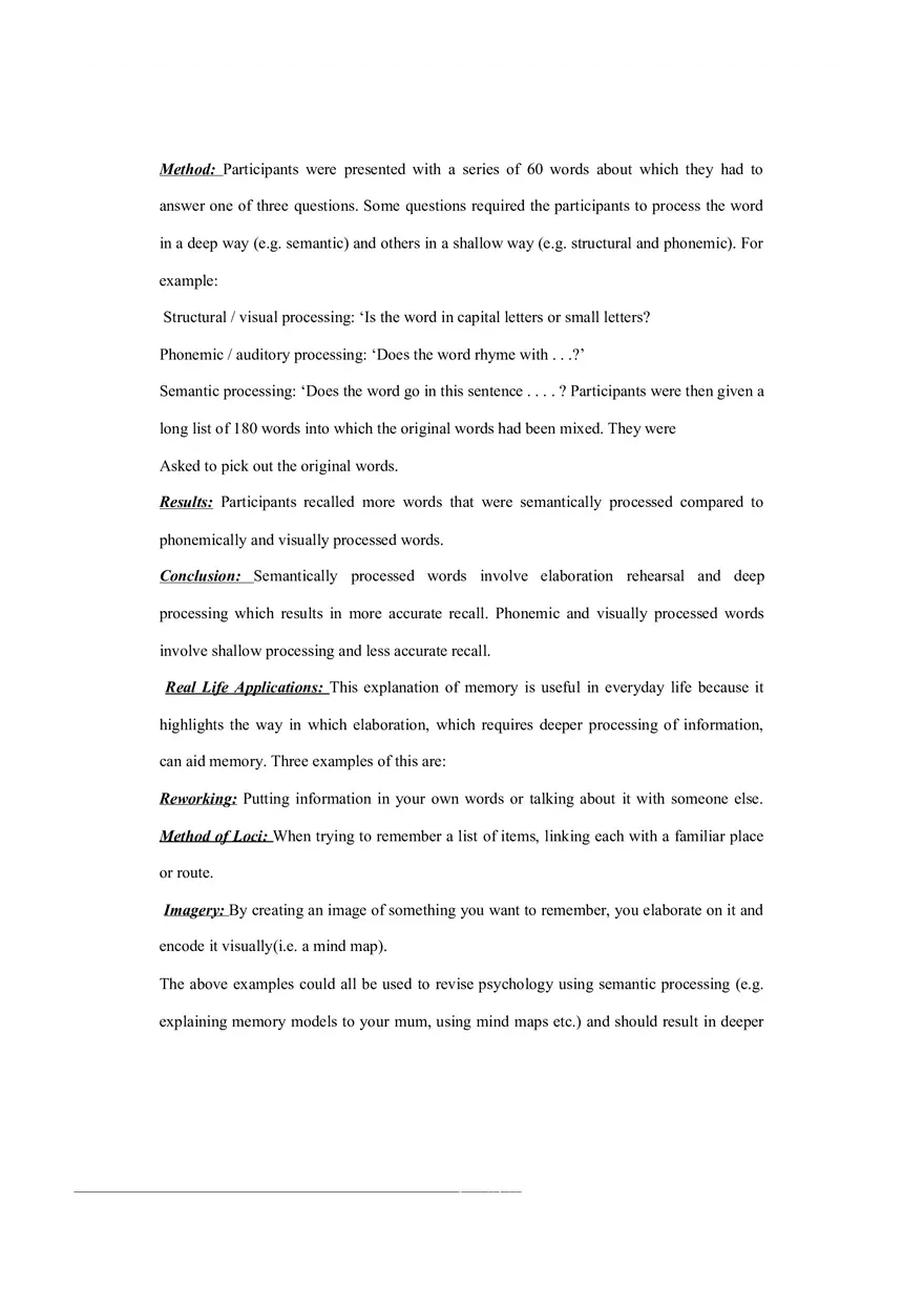 The Levels of Processing Model by Craik and Lockhart - Page 2