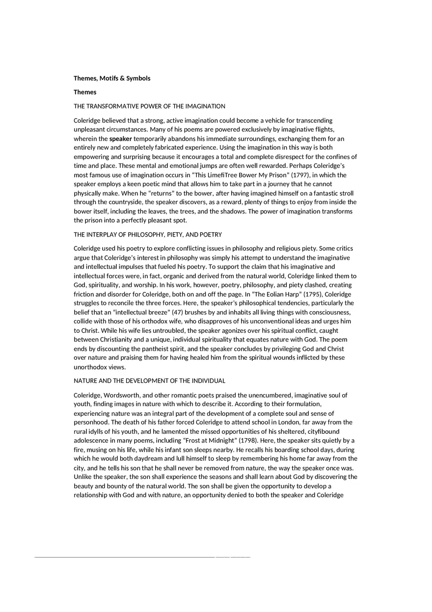 Themes, Motifs, Symbols - The Rime of the Ancient Mariner - Page 1