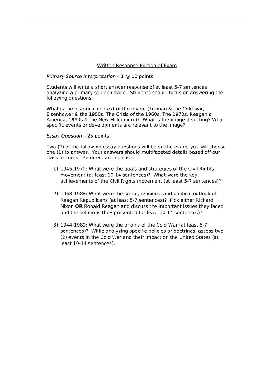 History of the United States, 1865 to Present Final Exam Study Guide - Page 2