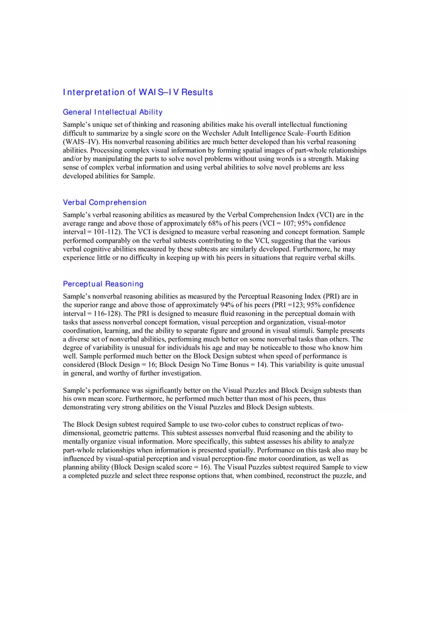 Interpretation of WAIS–IV Cognitive Assessment Results Part 1 - Page 1