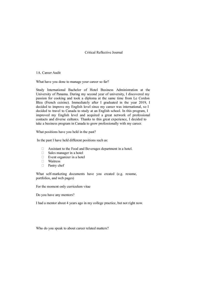 Critcal Reflective Journal Study Guide Part 1 - Page 1