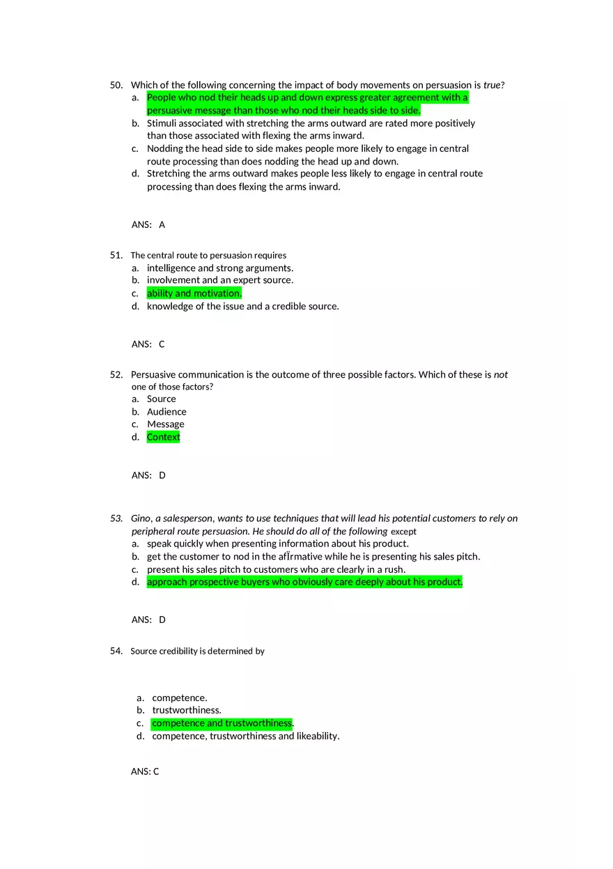 Attitudes - Social Test Bank 2 Part 2 - Page 7