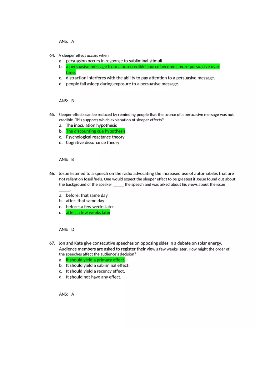 Attitudes - Social Test Bank 2 Part 2 - Page 10