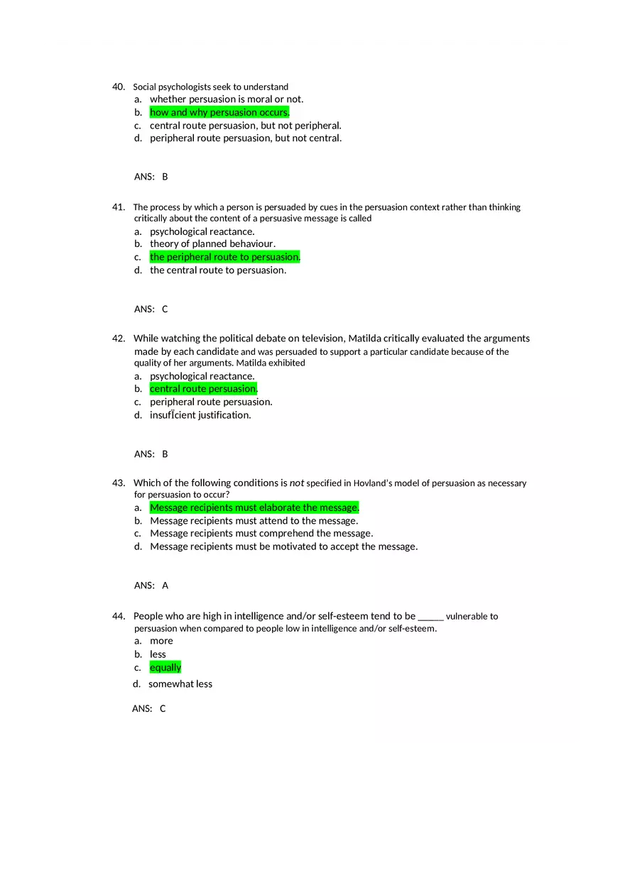 Attitudes - Social Test Bank 2 Part 2 - Page 2