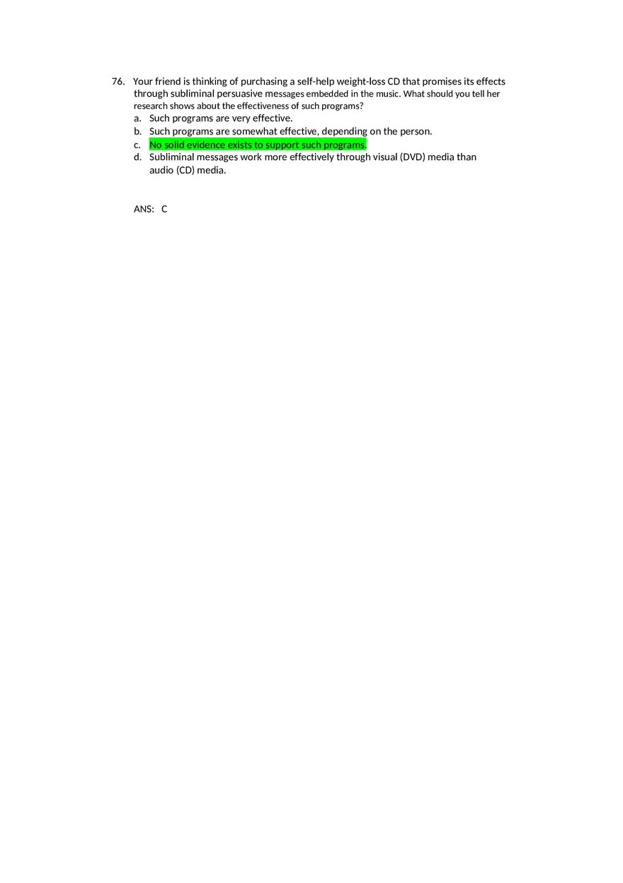 Attitudes - Social Test Bank 2 Part 2 - Page 4