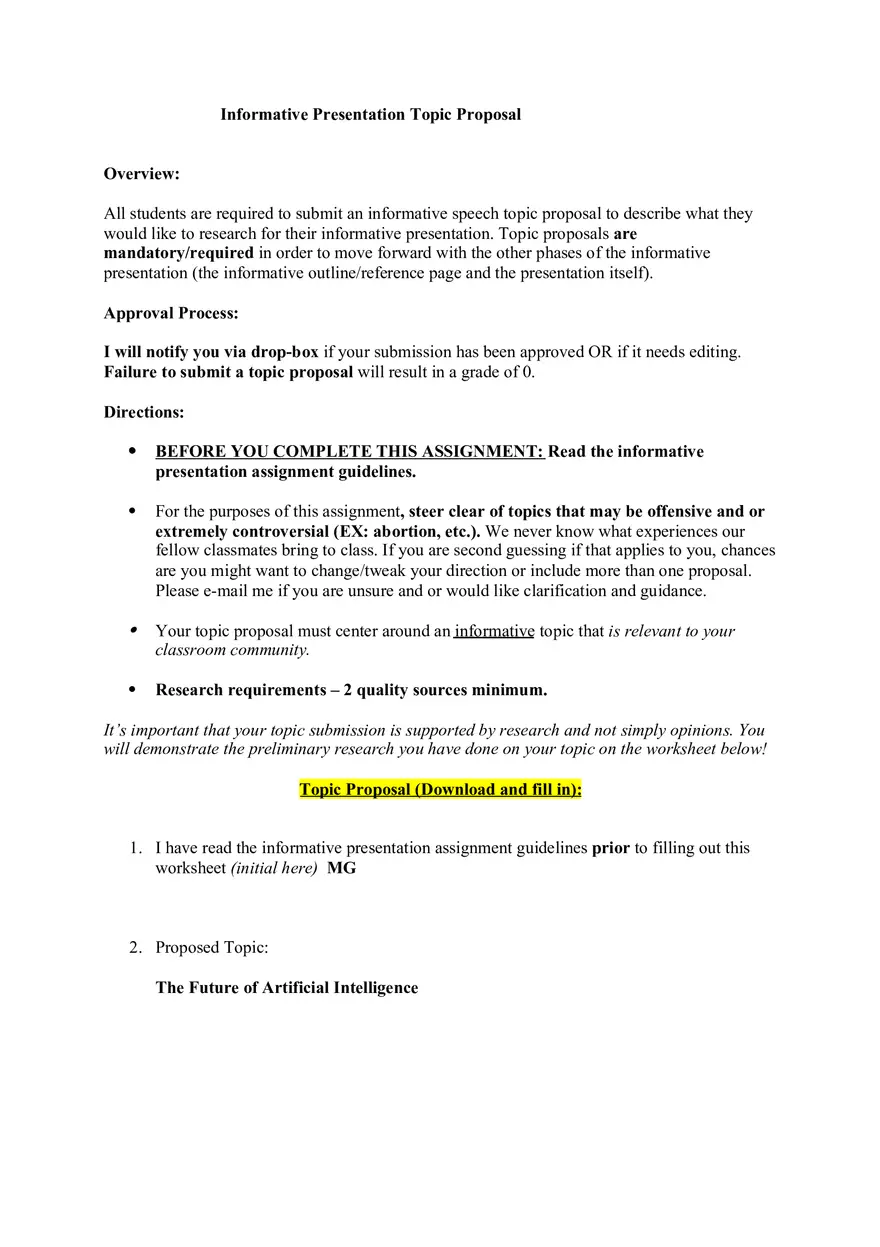 Informative Presentation Topic Proposal - Page 1